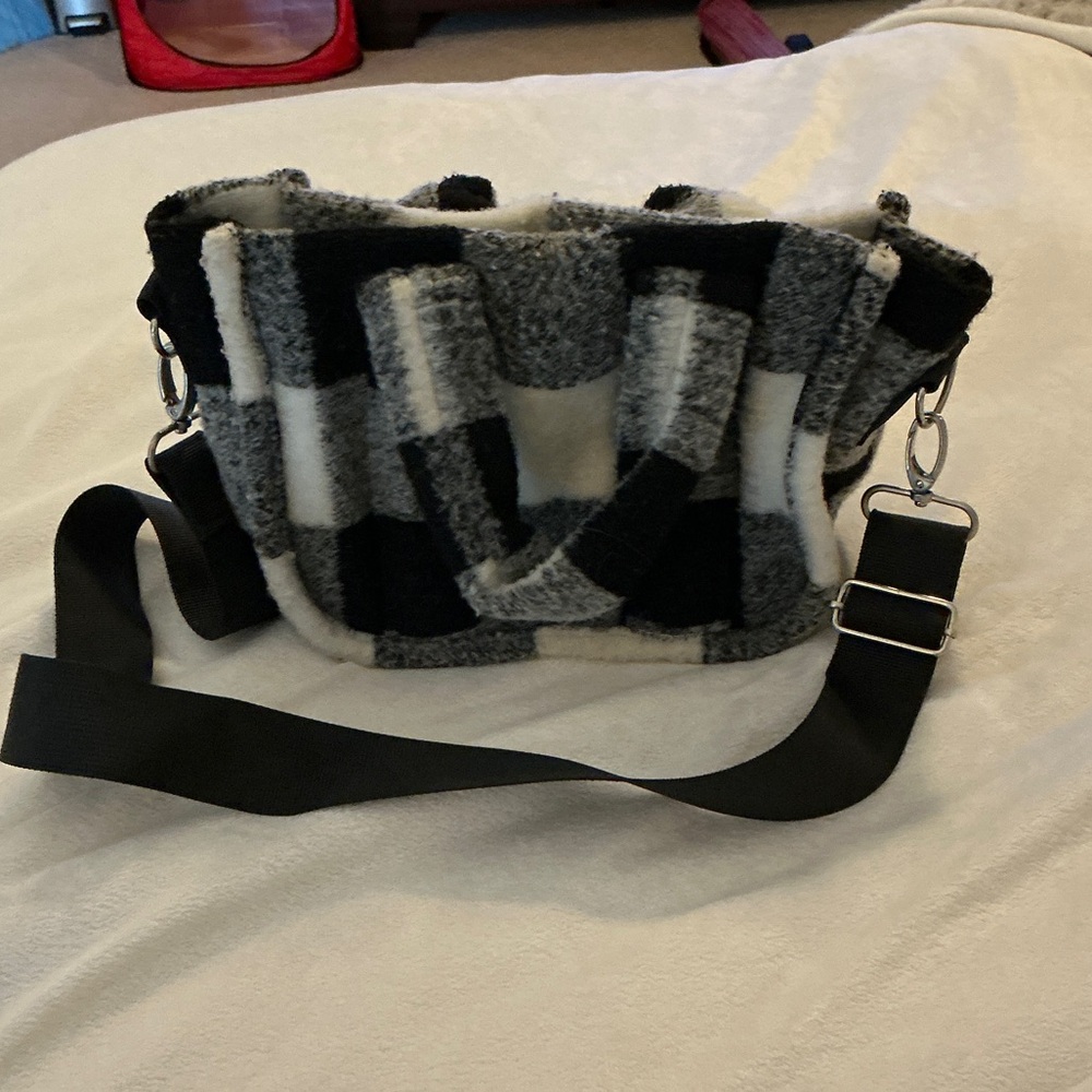 Art Class Black and Gray Fur Striped Crossbody Bag